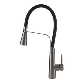 Grey Stainless Steel Flexible Silicone Pull-Down Kitchen Faucet
