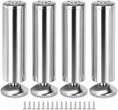 Grey Stainless Steel Rectangular 20cm Table Legs Adjustable, Pack of 4