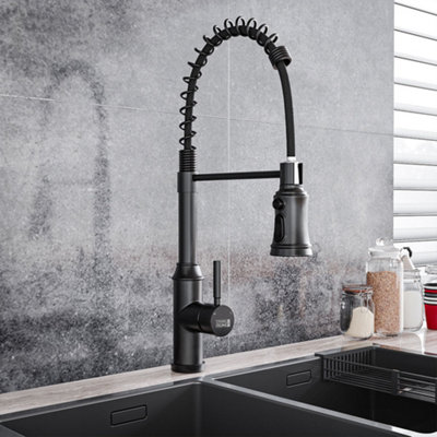 Grey Stainless Steel Side Lever Kitchen Spring Neck Kitchen Tap Mixer Tap