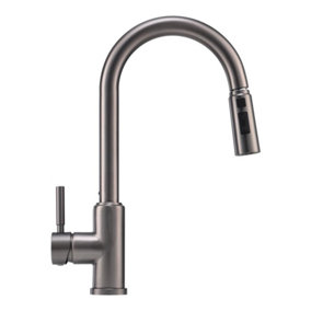 Grey Stainless Steel Side Lever Kitchen Spring Neck Pull Out Kitchen Tap Mixer Tap