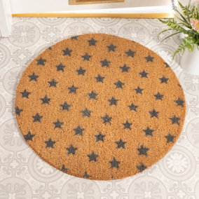 Grey Stars Circle Doormat - Round 70cm