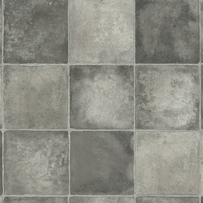 Grey Stone Effect Vinyl Flooring For Kitchen, Conservatory & Dining Room 1m X 4m (4m²)