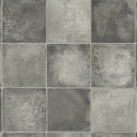 Grey Stone Effect Vinyl Flooring For Kitchen, Conservatory & Dining Room 4m X 4m (16m²)