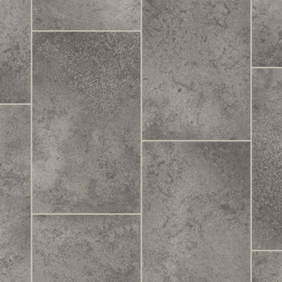 Grey Stone Effect Vinyl Flooring For LivingRoom, Kitchen, 2.8mm Thick Cushion Backed Vinyl Sheet -8m(26'3") X 4m(13'1")-32m²