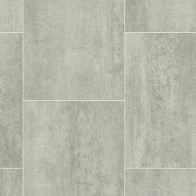 Grey Stone Tile Effect Anti-Slip Vinyl Flooring For LivingRoom, Kitchen, 2mm Felt Backing Vinyl Sheet -1m(3'3") X 2m(6'6")-2m²