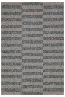 Grey Stripe Indoor Outdoor Washable Weather Resistant Rug 160cm x 230cm