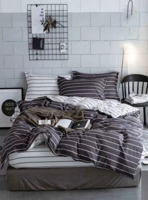 Grey Stripe Printed Easy Care Duvet Set