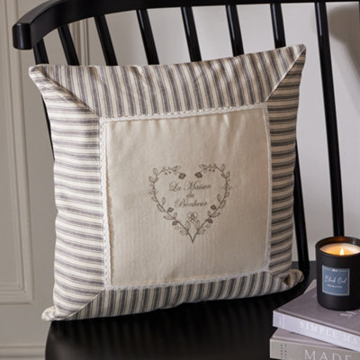 Grey Striped Heart Design Indoor Chair Sofa Cushion with Removable Inner