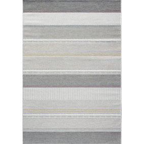 Grey Striped Outdoor Rug, Striped Stain-Resistant Rug For Patio, Garden, Deck, 5mm Modern Outdoor Rug-160cm X 230cm