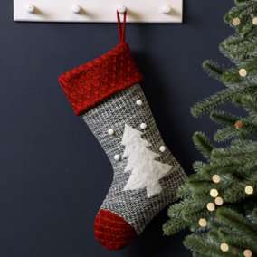 Grey Sweater Knit Tree Xmas Gift Decoration Christmas Stocking