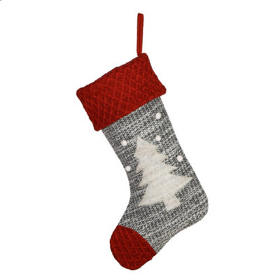 Grey Sweater Knit Tree Xmas Gift Decoration Christmas Stocking