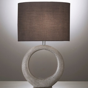 Grey Table Lamp in Ceramic with a Silver Grey Finish and Grey Cotton Lamp Shade