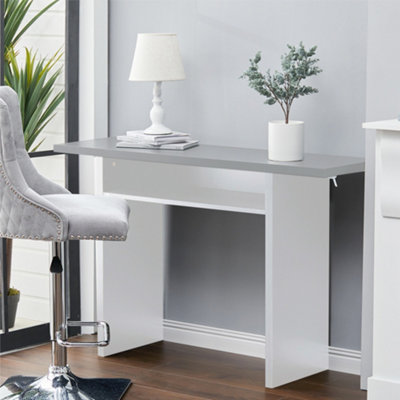 Grey Tabletop White Frame Narrow Rectangular Console Table Desk End Bedside Table with Storage Shelf
