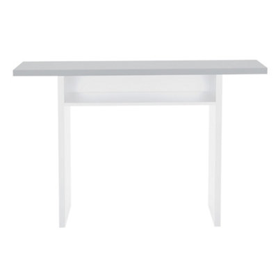 Grey Tabletop White Frame Narrow Rectangular Console Table Desk End Bedside Table with Storage Shelf