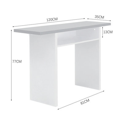 Grey Tabletop White Frame Narrow Rectangular Console Table Desk End Bedside Table with Storage Shelf