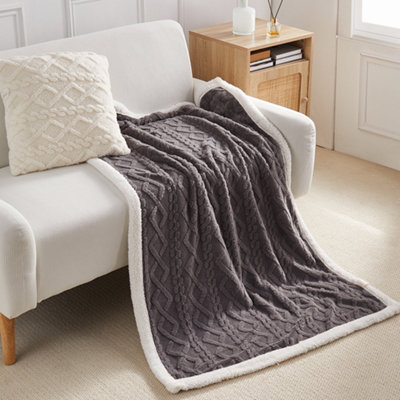 Grey Taffia Double-Sided Sherpa Blanket 150cm L x 100cm W | DIY at B&Q