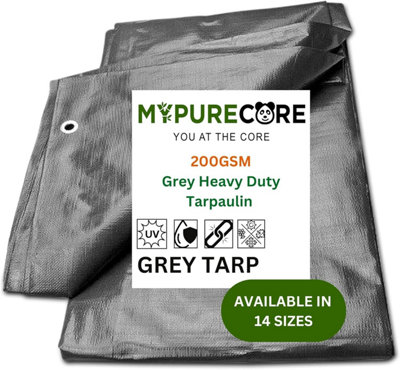 Grey Tarpaulin Waterproof Heavy Duty 200 GSM Tarp - Large, Durable Tarp for Car, Garden, Home - Versatile Groundsheet - 6m x 10m