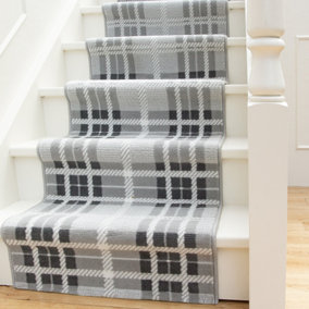 Grey Tartan Cut To Measure Stair Carpet Runner 60cm Wide (2ft W x 26ft L)