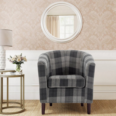 Grey Tartan Fabric Accent Bucket Tub Chair Occasional Armchair