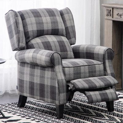 Fabric Pushback Recliner Armchair In Beige Tartan | Robert Dyas