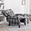 Grey Tartan Fabric Recliner Armchair Reclining Chair Lounge Sofa Chair with Retractable Footrest