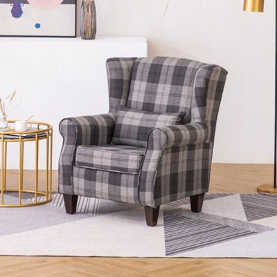 Grey Tartan Tub Chair with Wood Legs and Cushion | DIY at B&Q