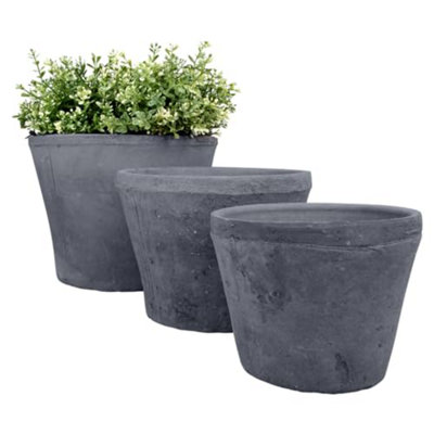 Grey Terracotta Large Pot Round (Set Of 3)