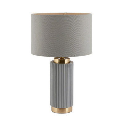 Grey Textured Ceramic and Gold Metal Table Lamp