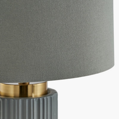 Grey Textured Ceramic and Gold Metal Table Lamp
