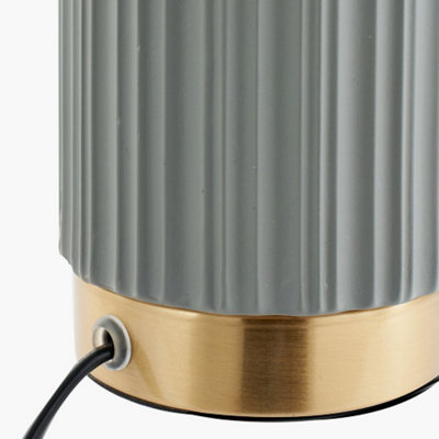 Grey Textured Ceramic and Gold Metal Table Lamp