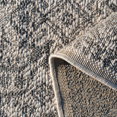 Grey Textured Woven Traditional Medallion Floral Border Easy Clean ...