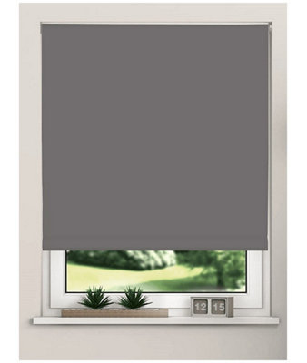 Grey Thermal Blackout Roller Blinds Trimmable 165cm Drop x Width 75cm