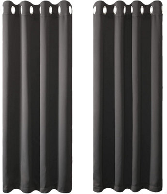 Grey Thermal Insulating Blackout Curtains Eyelet Set Thermally