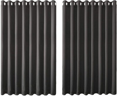 Grey Thermal Insulating Blackout Curtains Eyelet Set Thermally