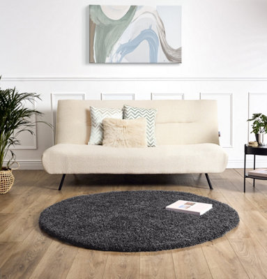 Grey Thick Shaggy Circle Rug - California - 120cm Circle