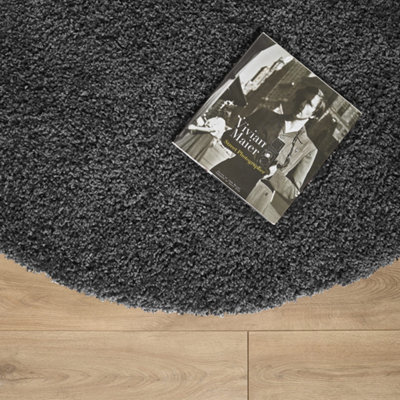 Grey Thick Shaggy Circle Rug - California - 120cm Circle