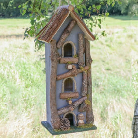 Grey Three Tier Bird House Nesting Box Decorative Birdbox Garden Accessory Hand Painted Bird House