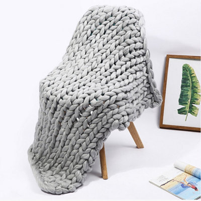 Grey Throw Blanket Chunky Knit Handwoven 120cm L x 100cm W