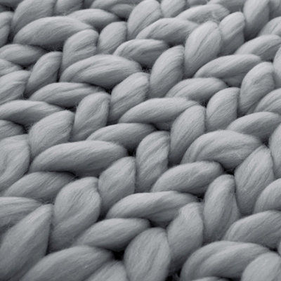 Grey Throw Blanket Chunky Knit Handwoven 120cm L x 100cm W
