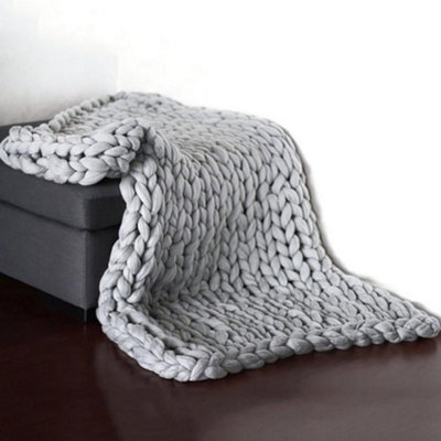 Grey Throw Blanket Chunky Knit Handwoven 60cm L x 60cm W