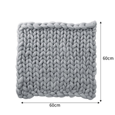 Grey Throw Blanket Chunky Knit Handwoven 60cm L x 60cm W