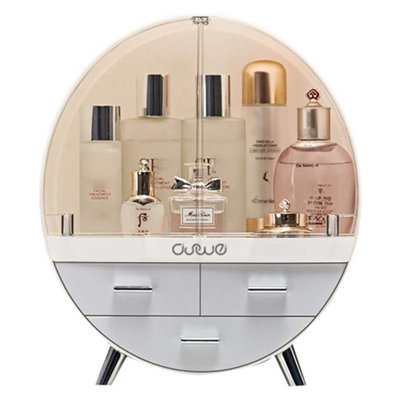 Grey Tiered Dustproof Round Desktop Makeup Organizer Cosmetic Storage Box with 3 Drawers Price Comparisons | Compare The Build