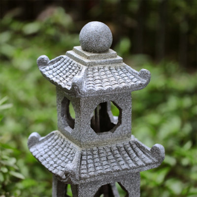 Grey Tiered Pagoda Resin Garden Fountain Water Feature LED Lighted with Solar Panel