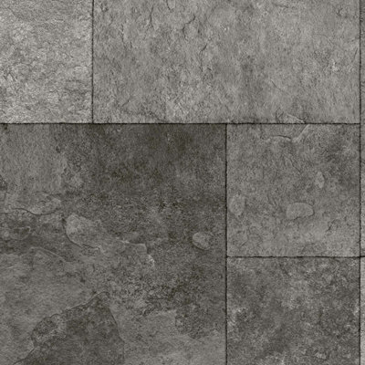 Grey Tile Effect Anti-Slip  Vinyl Flooring For DiningRoom LivngRoom Hallways Conservatory And Kitchen Use-2m X 3m (6m²)