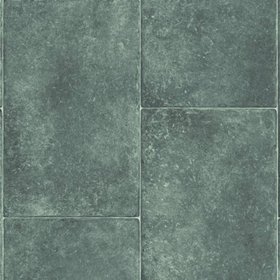 Grey Tile Effect Anti-Slip Vinyl Flooring For LivingRoom, Kitchen, 2mm Thick Felt Backing Vinyl Sheet-1m(3'3") X 2m(6'6")-2m²