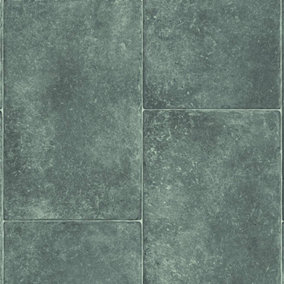 Grey Tile Effect Anti-Slip Vinyl Flooring For LivingRoom, Kitchen, 2mm Thick Felt Backing Vinyl Sheet-1m(3'3") X 2m(6'6")-2m²