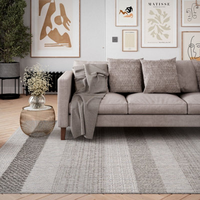 Grey Tonal Striped Textured 3D Pile Living Area Rug 160x230cm