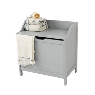 Grey Tongue & Groove Bathroom Storage Laundry Basket - 3