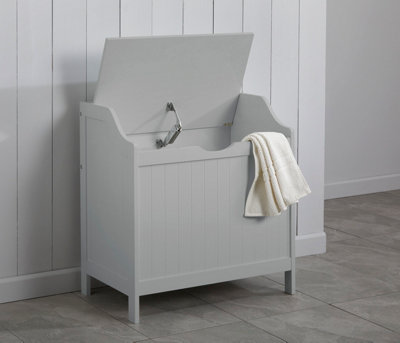 Grey Tongue & Groove Bathroom Storage Laundry Basket - 5