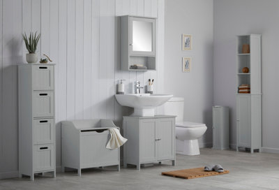 Grey Tongue & Groove Bathroom Storage Laundry Basket - 8